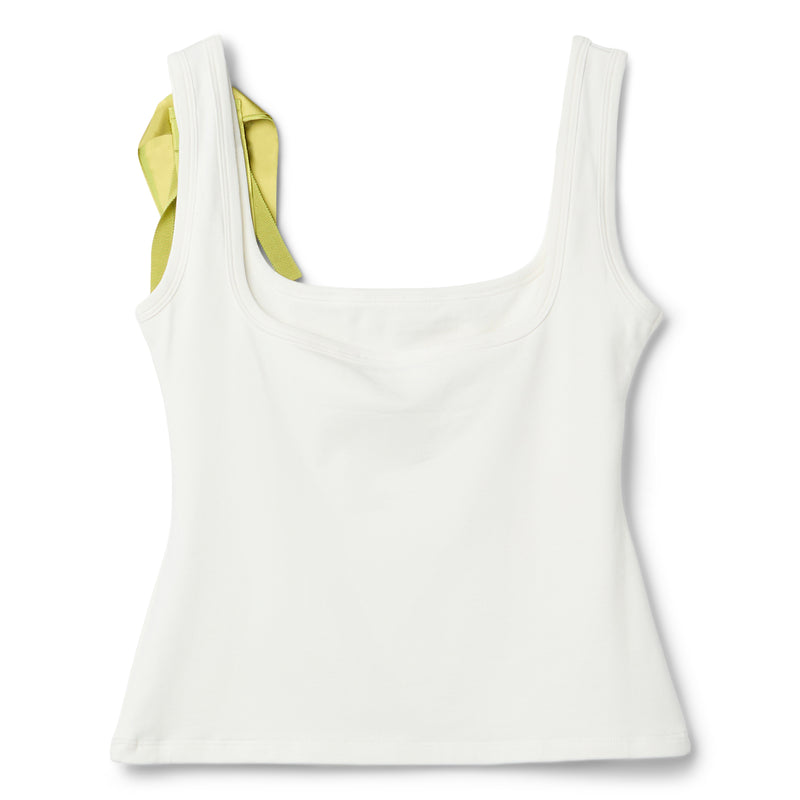 AREA Crystal Embellished Bow Tank Top (Cream/Green)