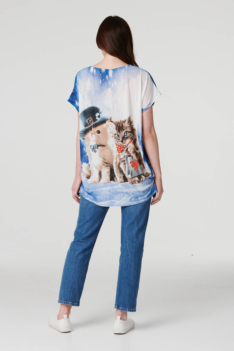 Embellished Kitten Print Top