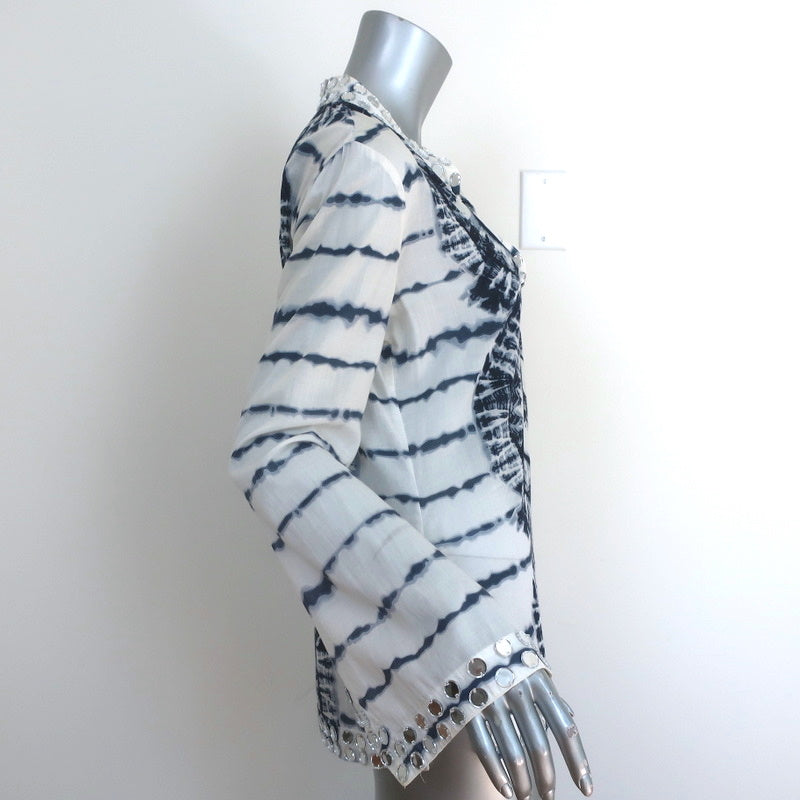 Tory Burch Stephanie Mirror-Embellished Tunic Top White/Navy Tie Dye Size 4