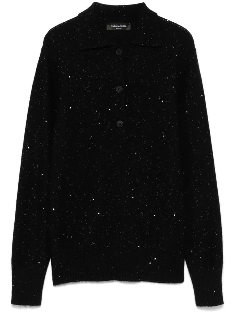 sequin-embellished polo top