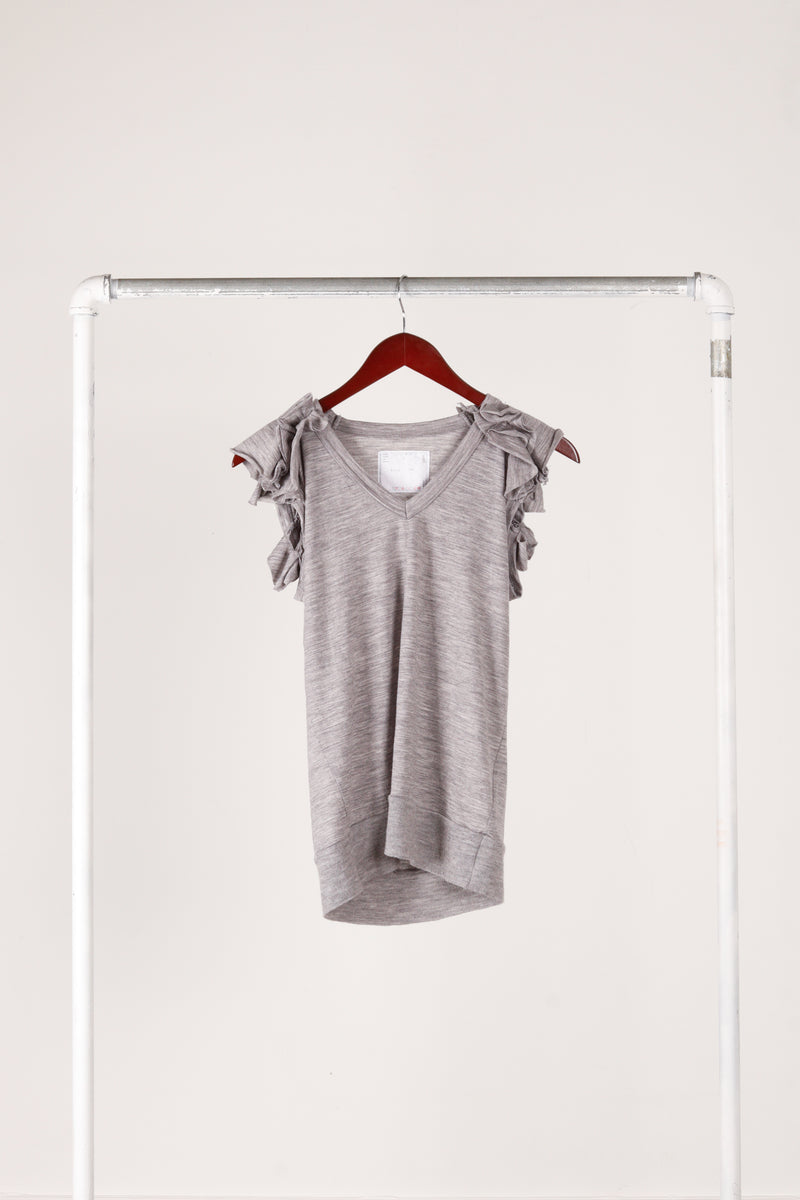 Sacai Womens 'Ruffle Embellished Shoulders' S/S Sweater Top Grey