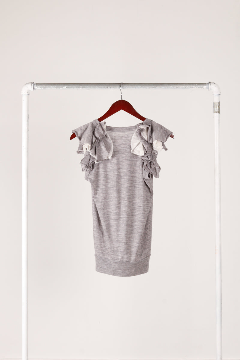 Sacai Womens 'Ruffle Embellished Shoulders' S/S Sweater Top Grey