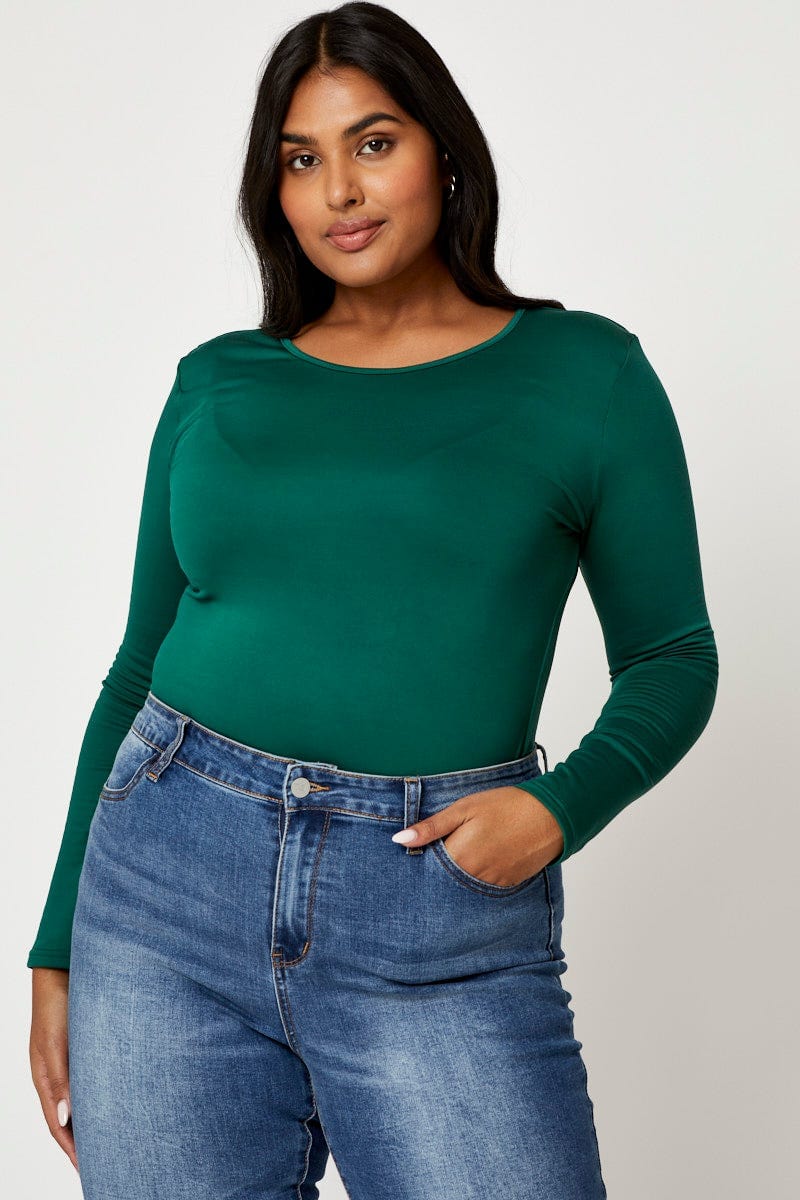 Green Fleece T-shirt Crew Neck Long Sleeve
