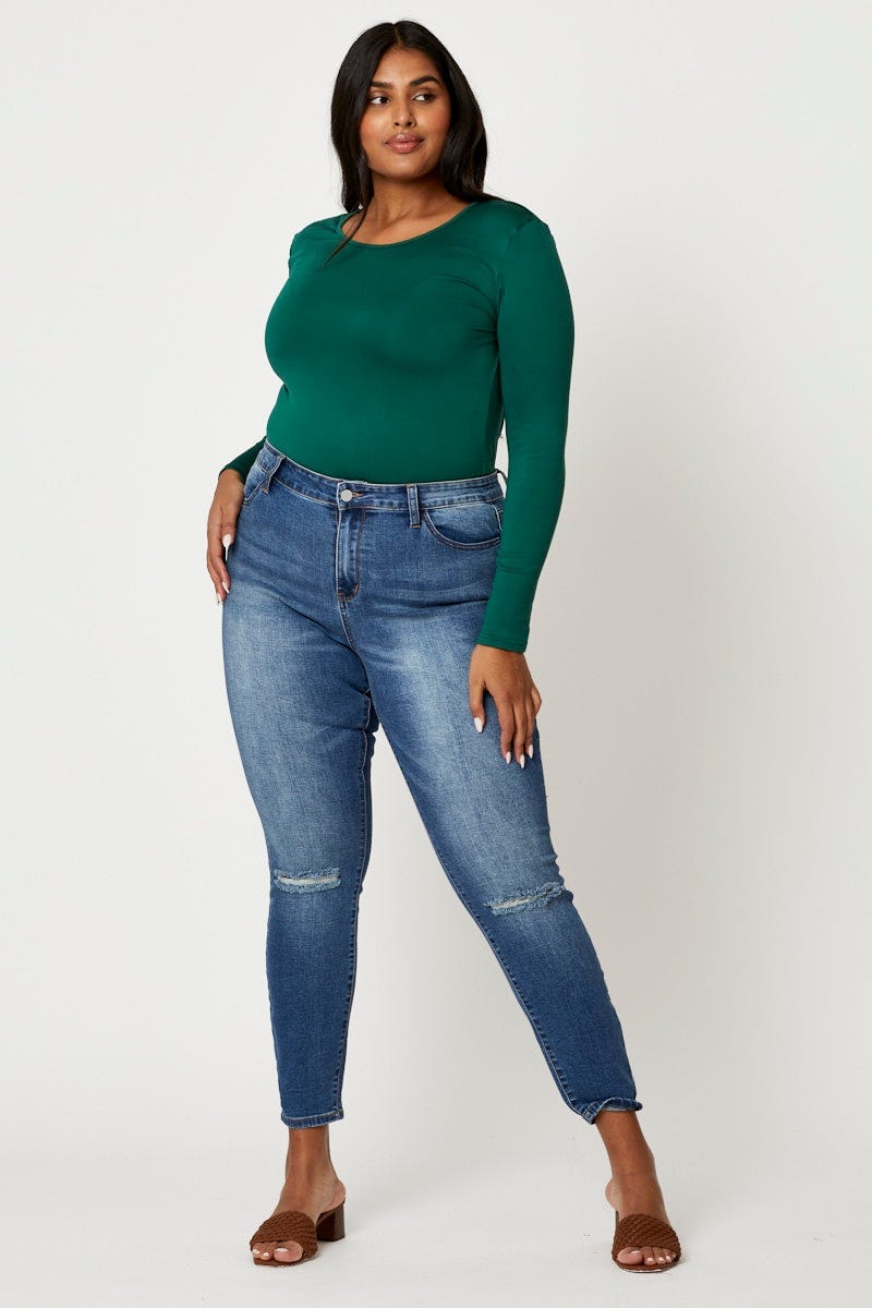 Green Fleece T-shirt Crew Neck Long Sleeve