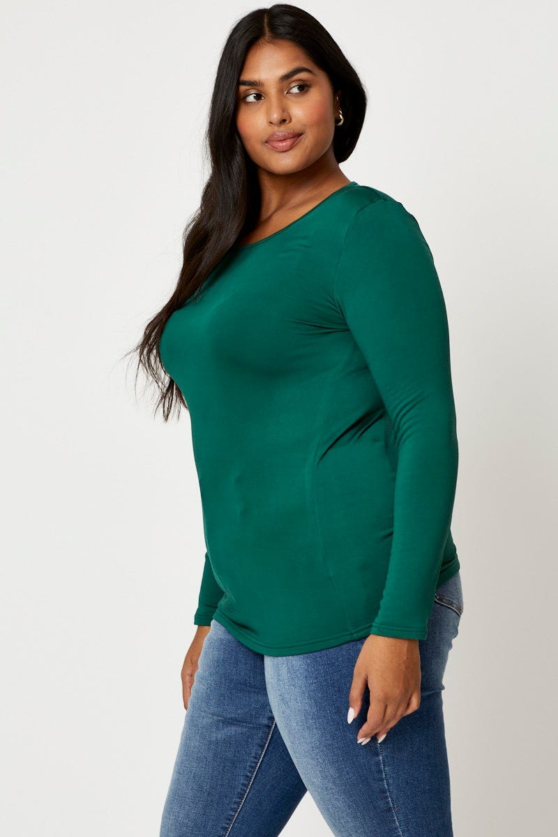 Green Fleece T-shirt Crew Neck Long Sleeve