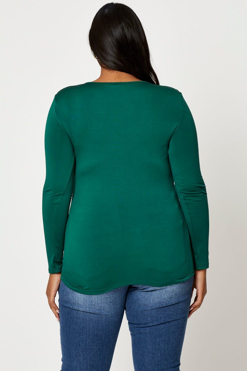 Green Fleece T-shirt Crew Neck Long Sleeve