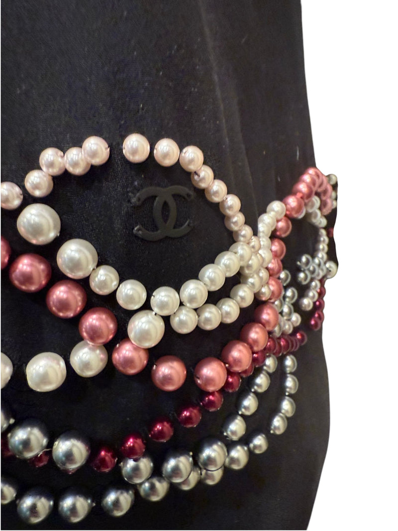 RARE Chanel 02C 2002 Cruise open back sleeveless Top Blouse Embellished with yards of pearls in various colors FR 40 US 4/6