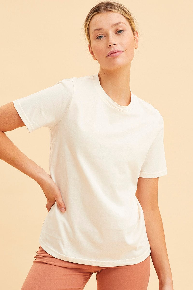 White Cotton T-Shirt Crew Neck Regular Fit Cotton