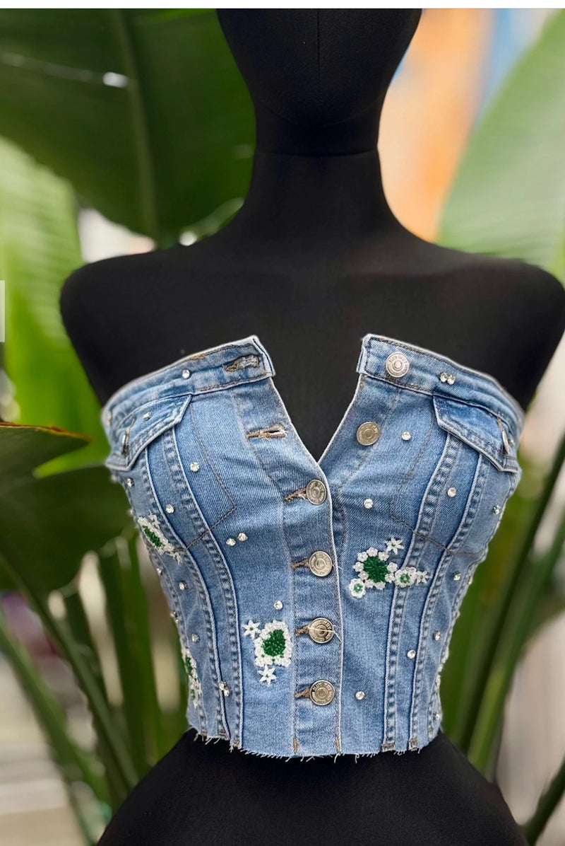 Denim Embellished Bustier