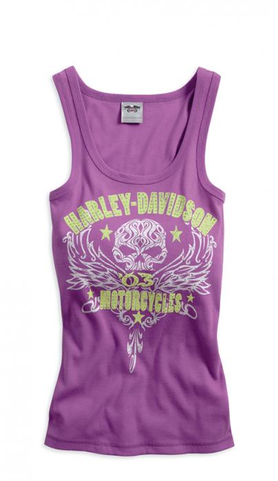 Harley-Davidson tank-swirl/skull, embellished women's purple