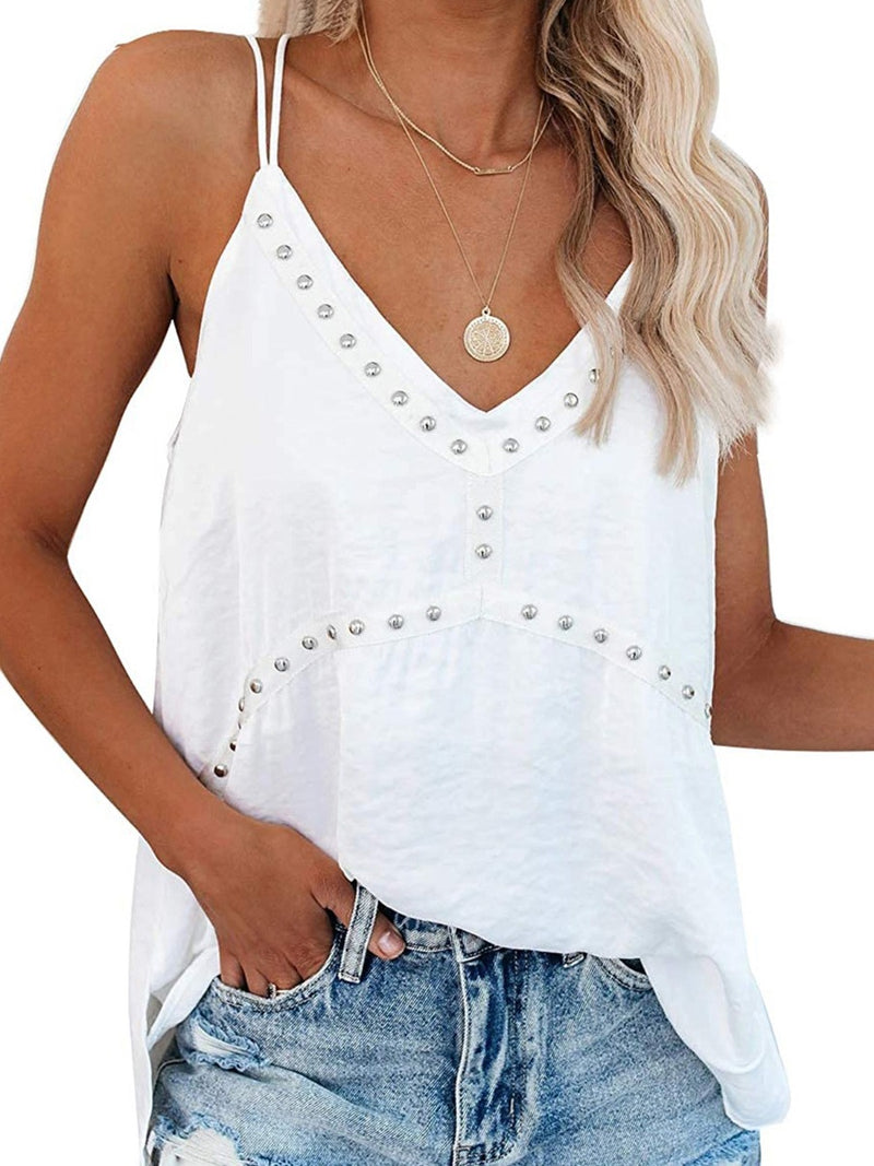 I'm With The Band Embellished Strappy Tank - White
