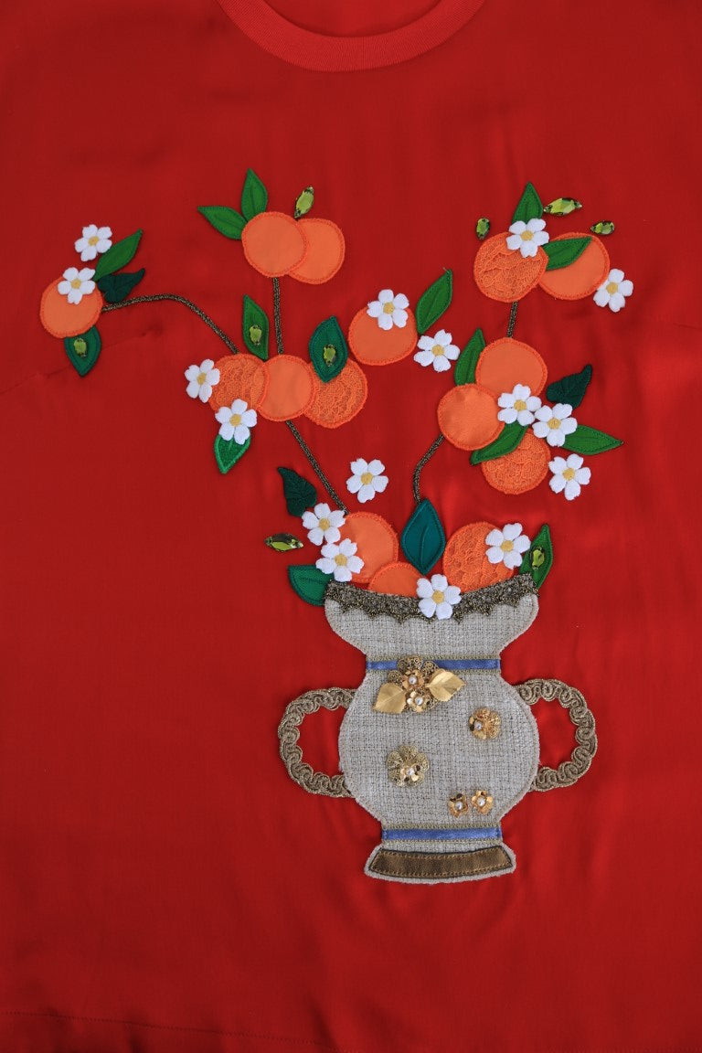 Dolce & Gabbana Elegant Red Silk Crystal-Embellished Women's Blouse