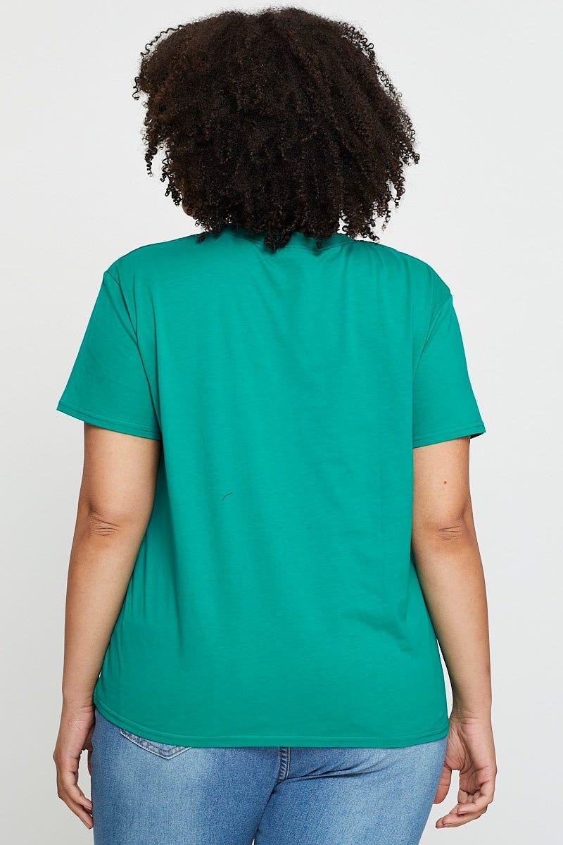 Green Graphic T-shirt Los Angeles Short Sleeve Cotton