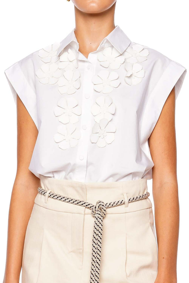 Azalea White Embellished Cotton Blouse