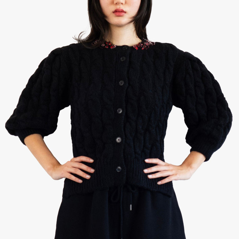 Embellished Long Sleeve Cable Knit Cardigan