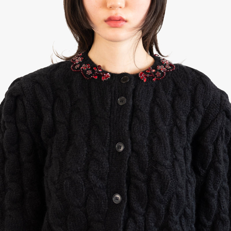 Embellished Long Sleeve Cable Knit Cardigan