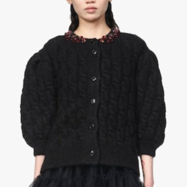 Embellished Long Sleeve Cable Knit Cardigan