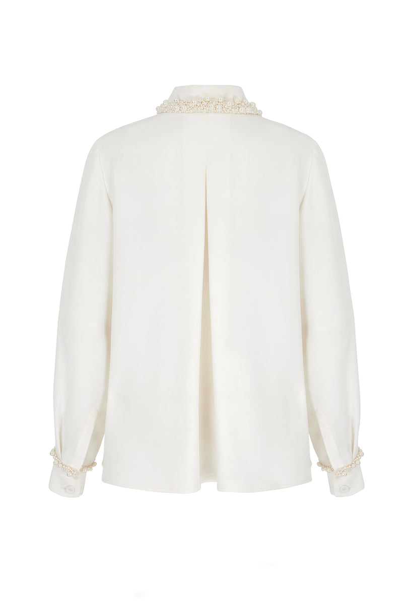 Mayfair Silk Crepe Embellished Shirt Ivory