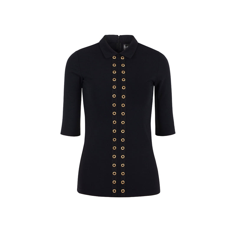 C De Noirs Women Gold Embellished Polo Shirt