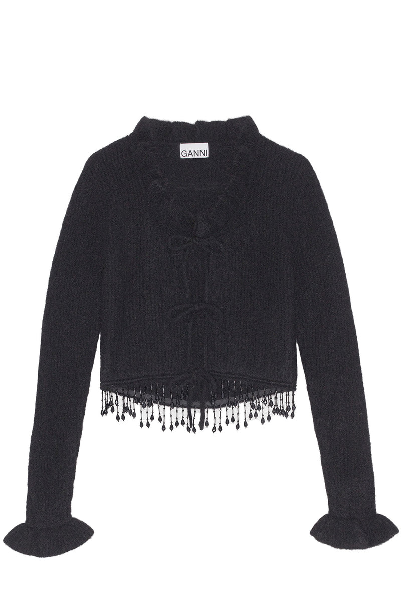Bead-Embellished Knitted Alpaca Wool Cardigan