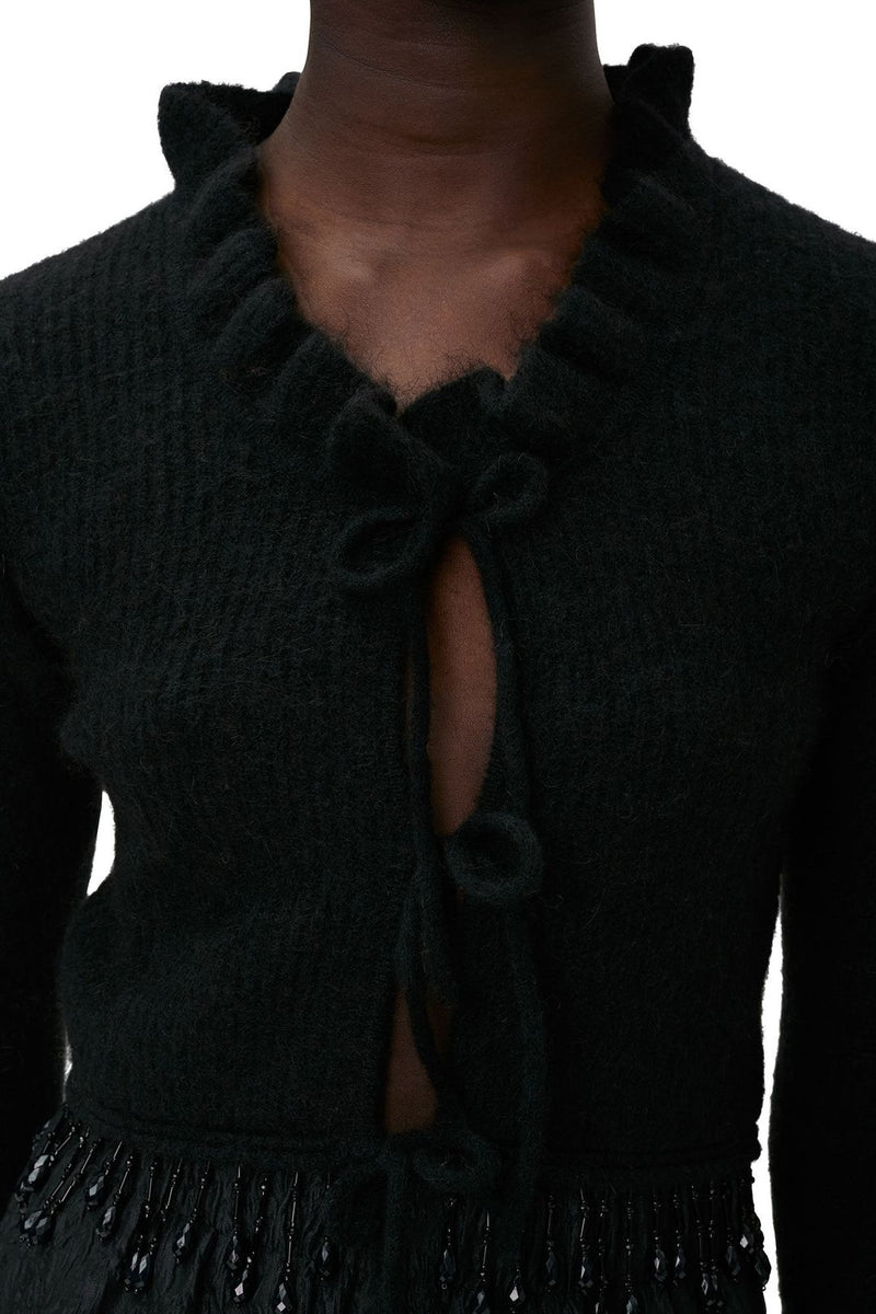 Bead-Embellished Knitted Alpaca Wool Cardigan