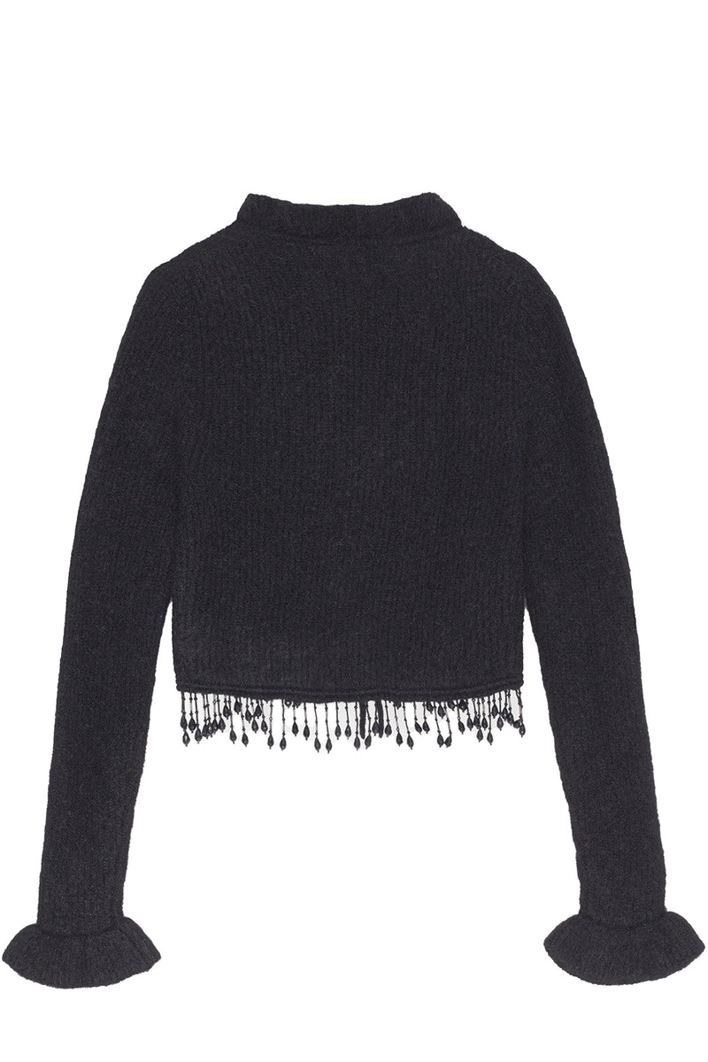 Bead-Embellished Knitted Alpaca Wool Cardigan