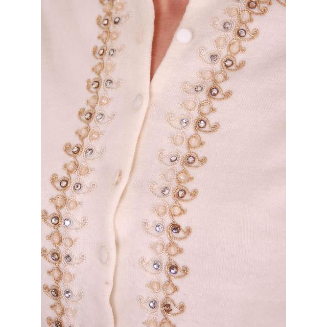 Vintage Ladies Ivory Sweater Embellished w Beads & Rhinestones 1950s M