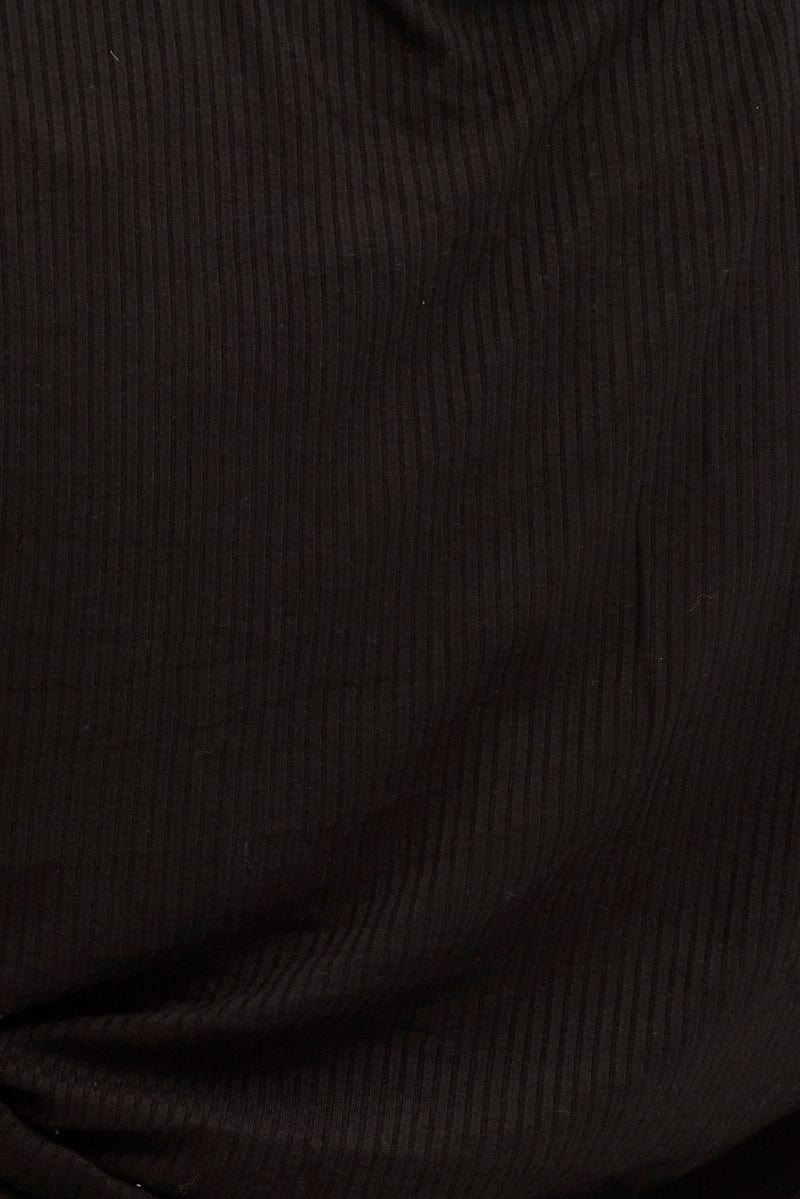 Black Drawstring Top Short Sleeve Rib Jersey