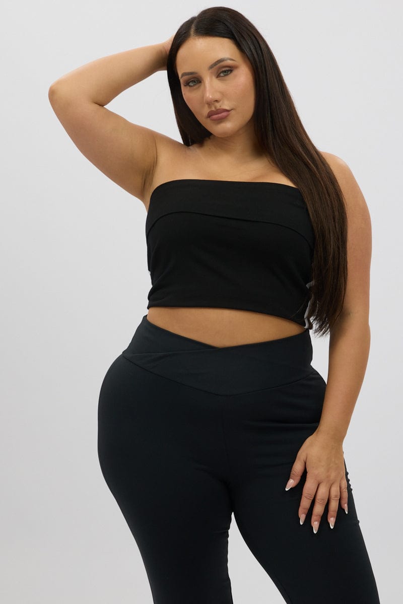 Black Bandeau Top Side Stripe Fold Over