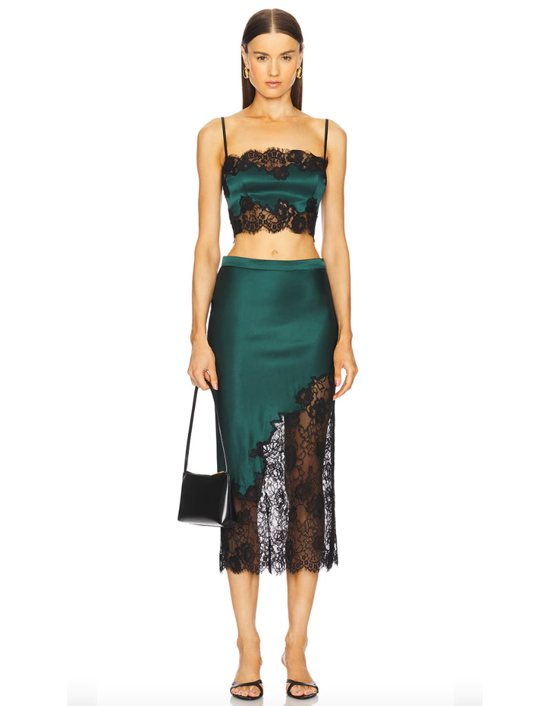 Silk and Lace Bandeau Top - Evergreen/Black