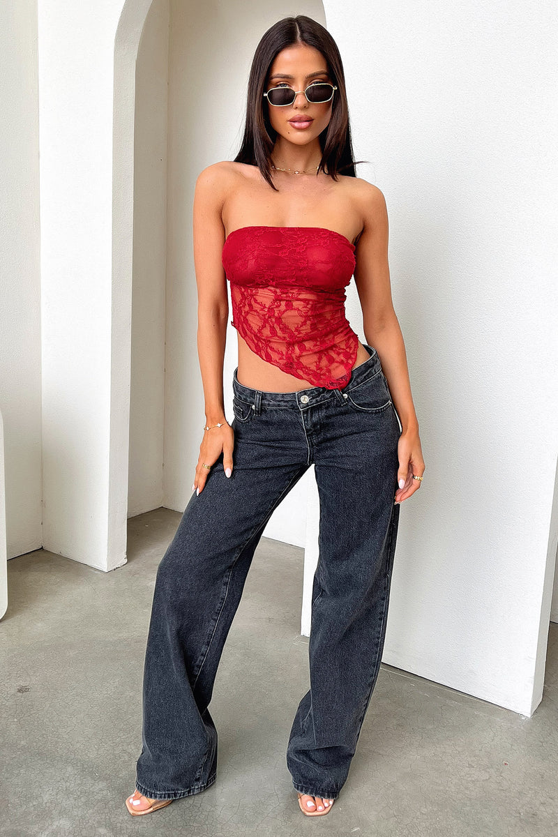 Maddison Lace Bandeau Top - Burgundy