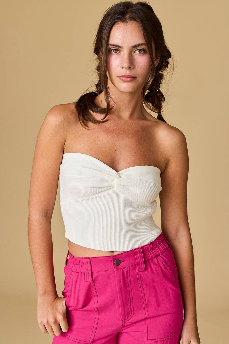 Stella Twist Front Rib Knit Bandeau Top