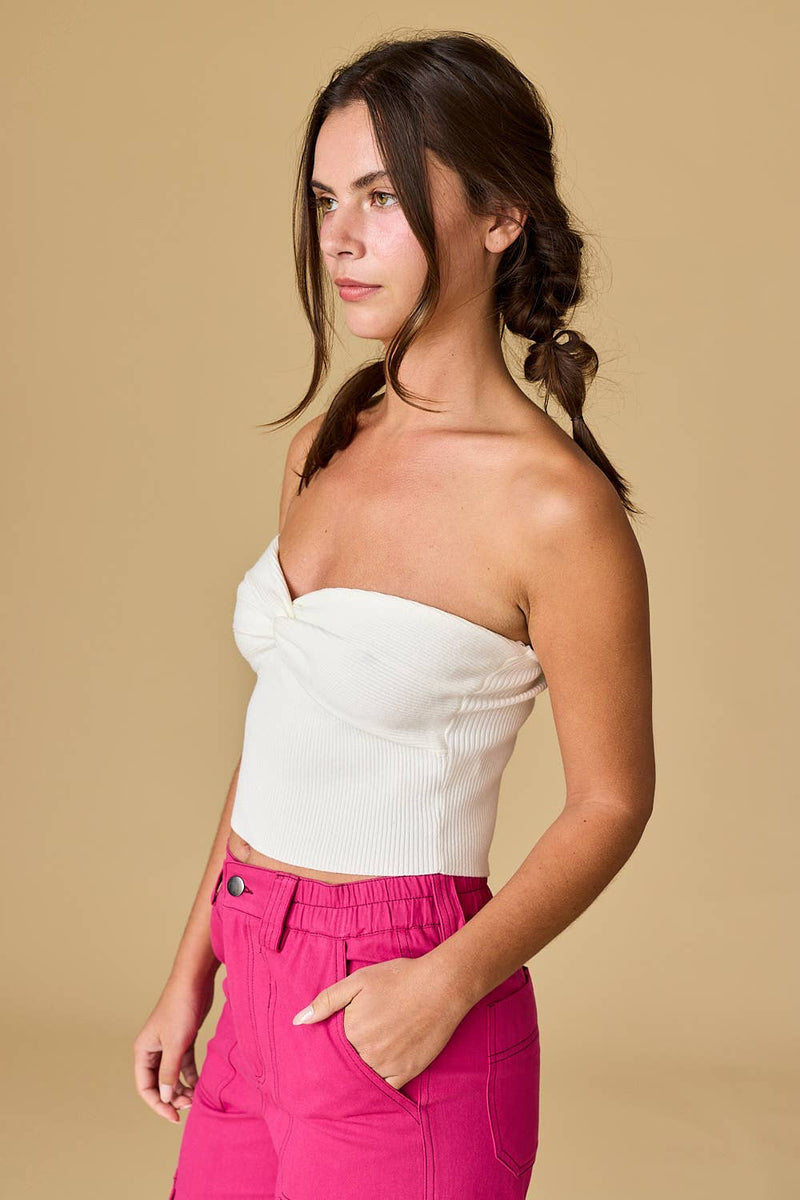 Stella Twist Front Rib Knit Bandeau Top