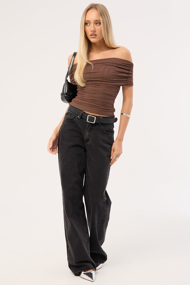 Luck & Trouble Elyse Off Shoulder Sleeveless Top Taupe