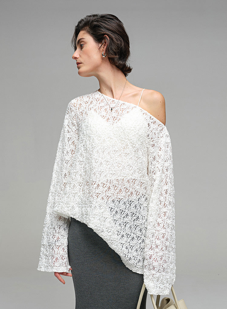 Lace Off-Shoulder Long Sleeved Top