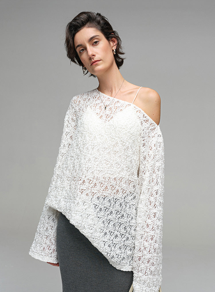 Lace Off-Shoulder Long Sleeved Top