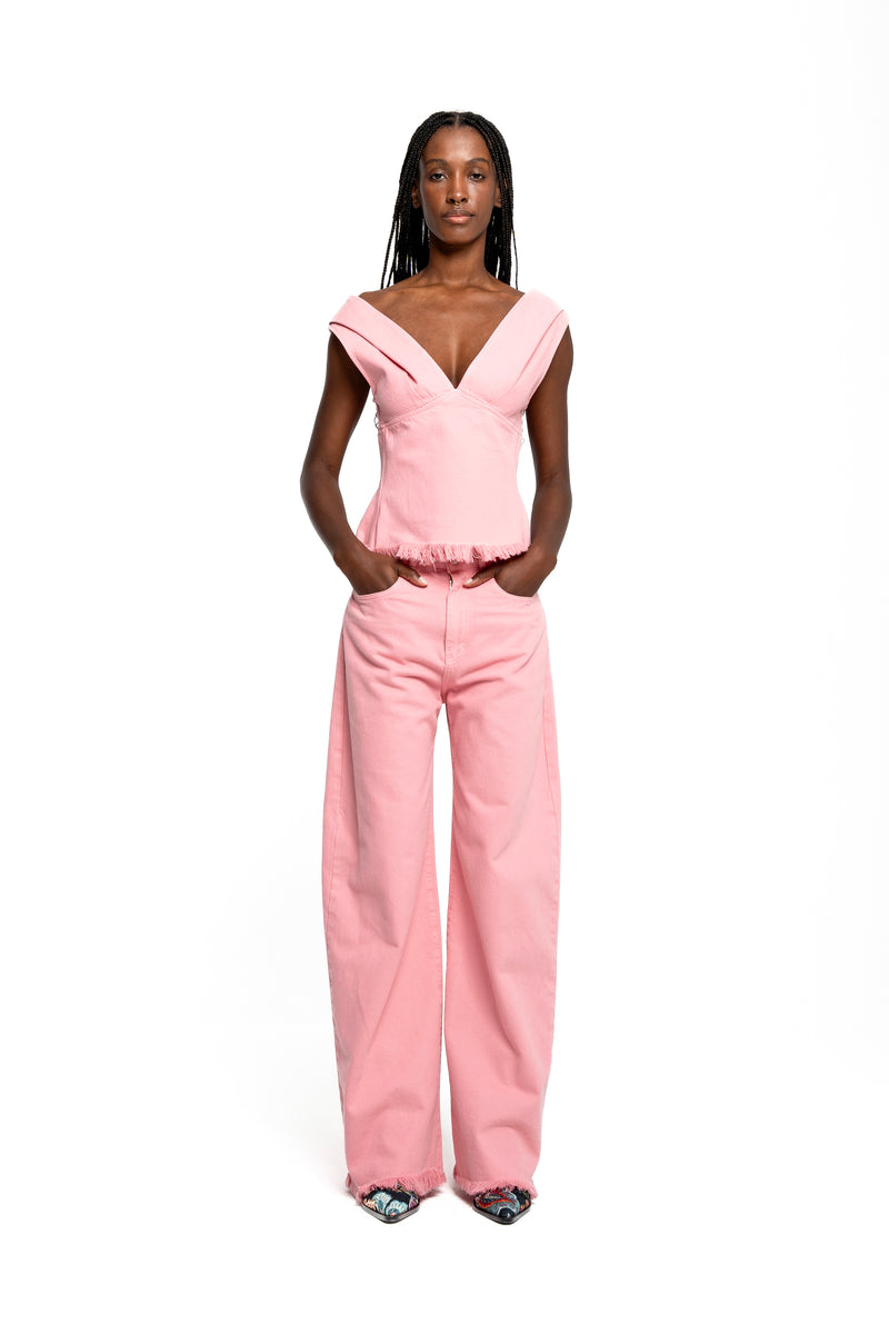 PINK DRILL FITTED OFF SHOULDER TOP