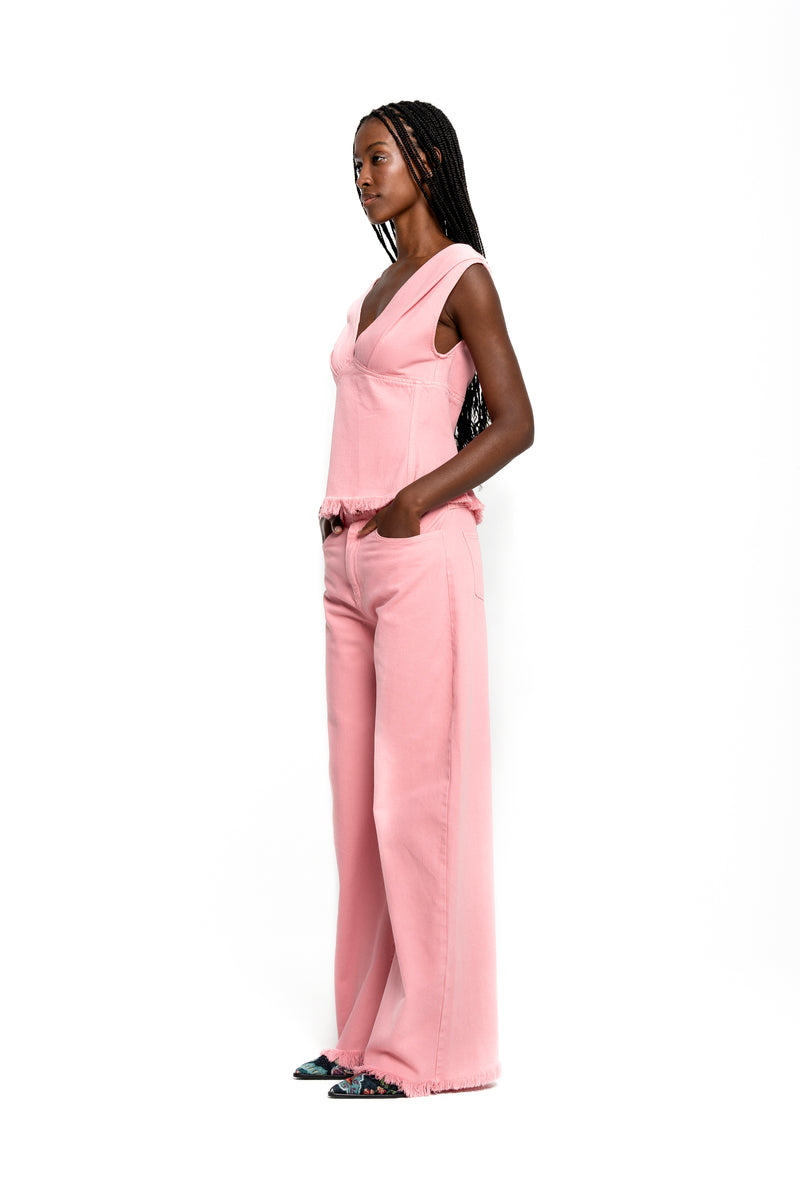 PINK DRILL FITTED OFF SHOULDER TOP