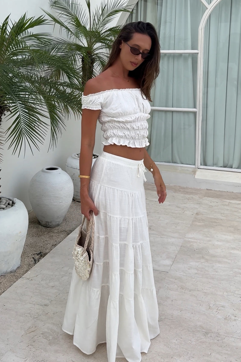 Luck & Trouble Verona Off Shoulder Ruched Top White