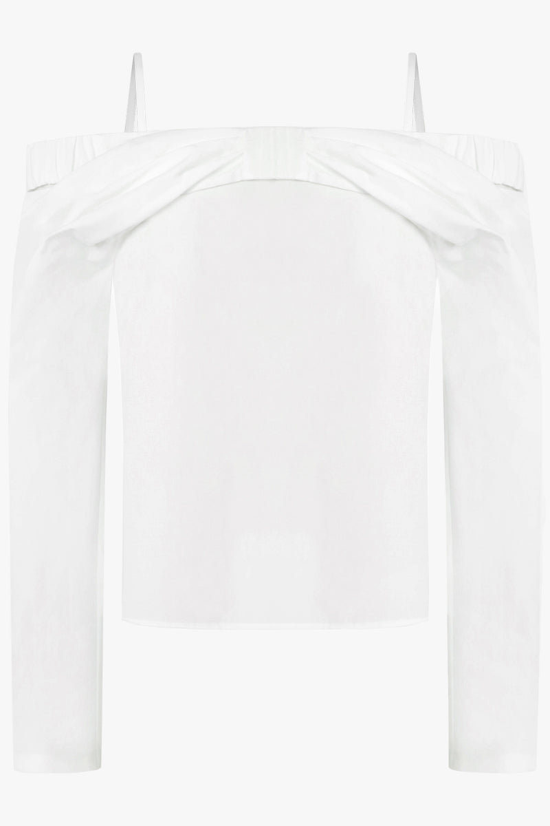 Off Shoulder Bow Detail L/S Top | White