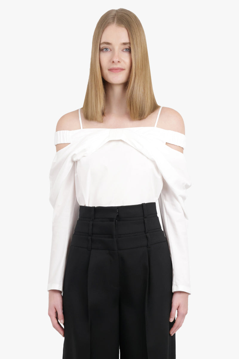 Off Shoulder Bow Detail L/S Top | White