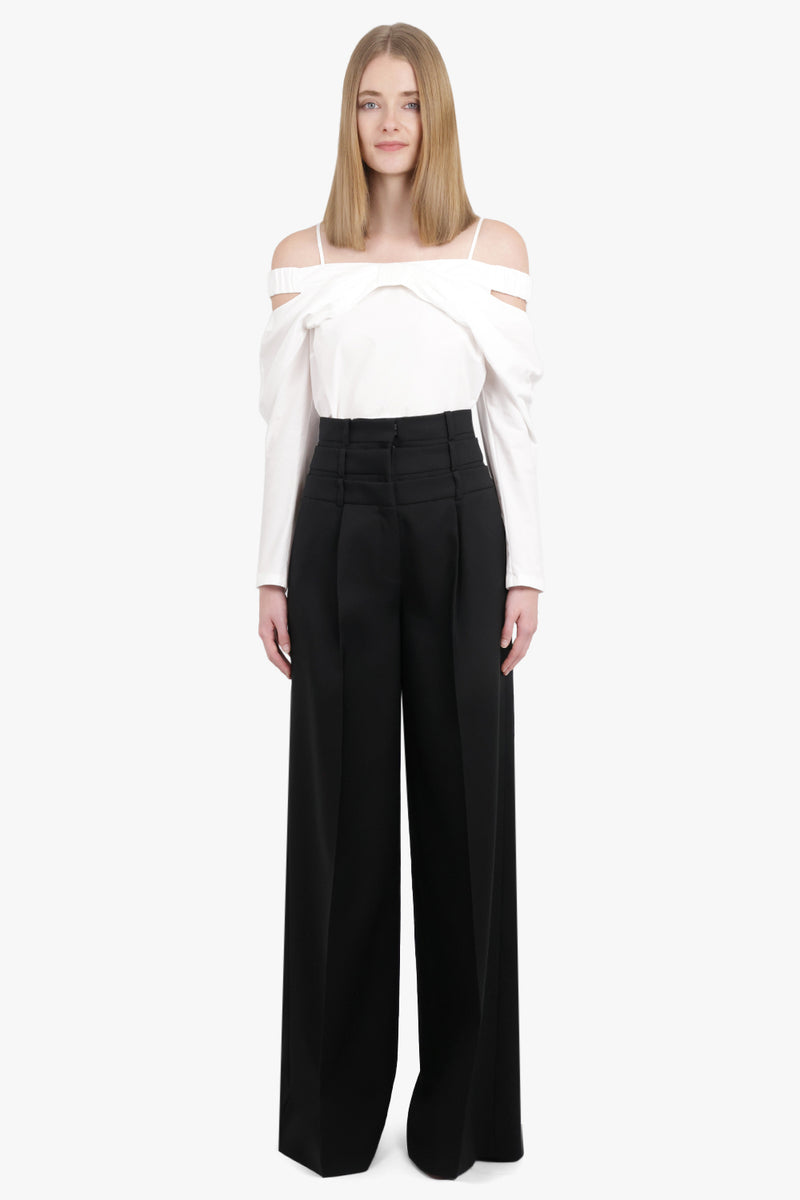 Off Shoulder Bow Detail L/S Top | White