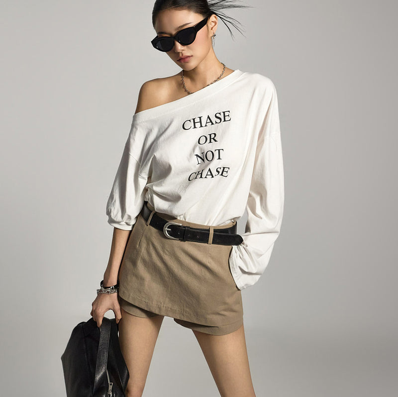 E3797 Asymmetrical Off-Shoulder T-Shirt