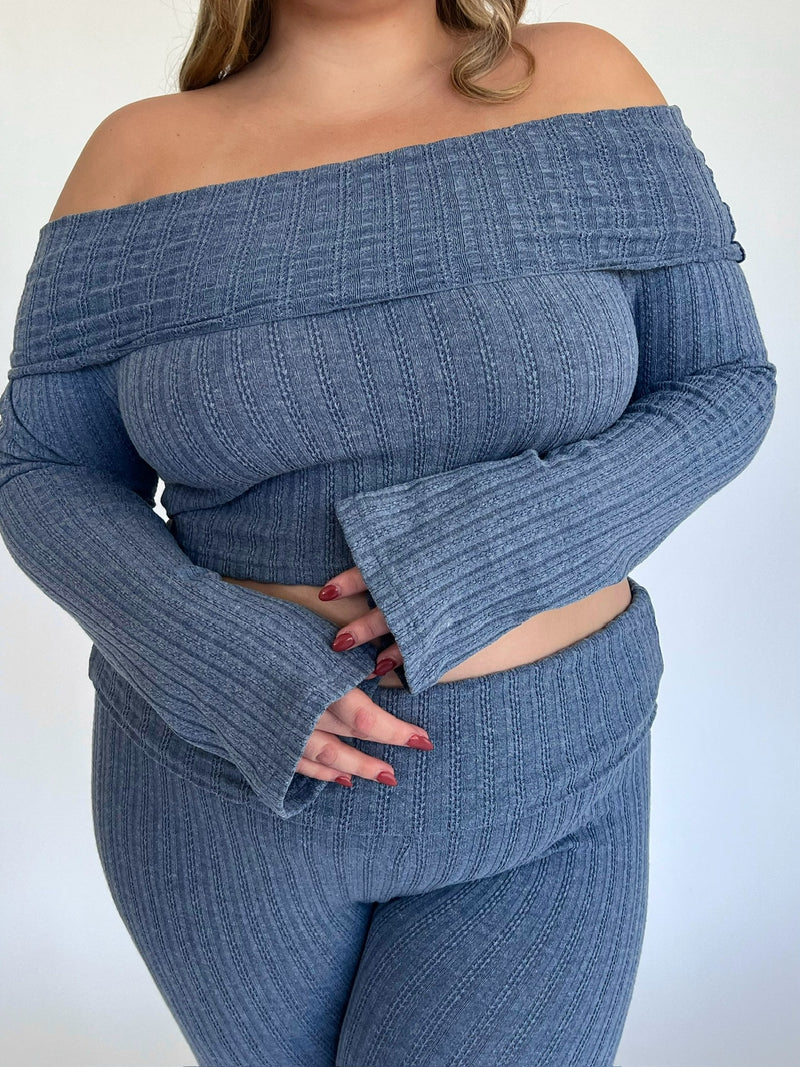 Denim Knit Everyday Off The Shoulder Top