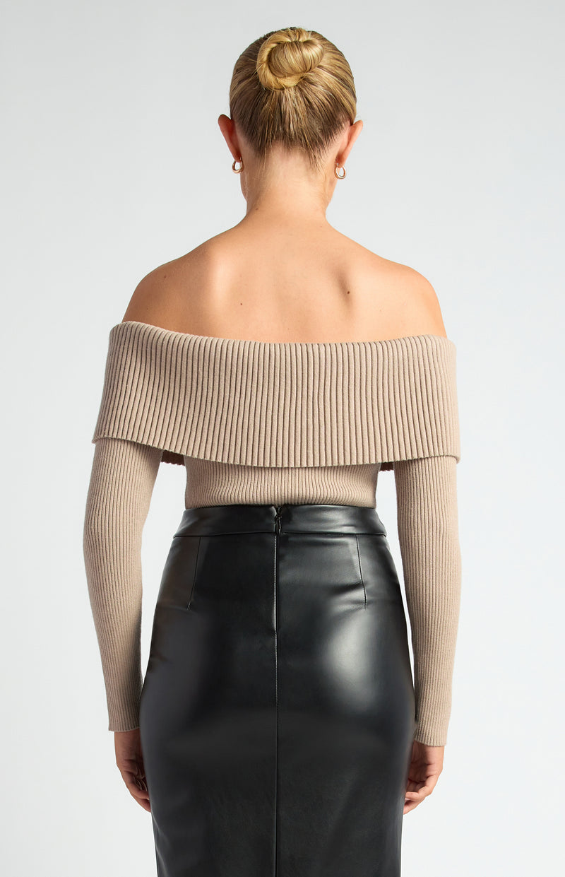 Zelina Off Shoulder Knit Top - Almond