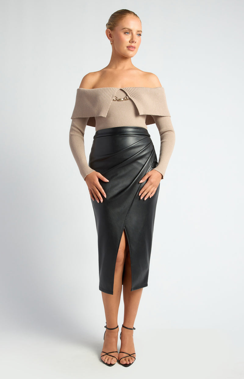 Zelina Off Shoulder Knit Top - Almond