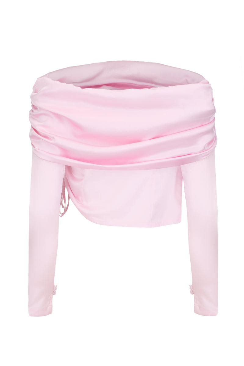 Off shoulder gathered top in Blush Pink