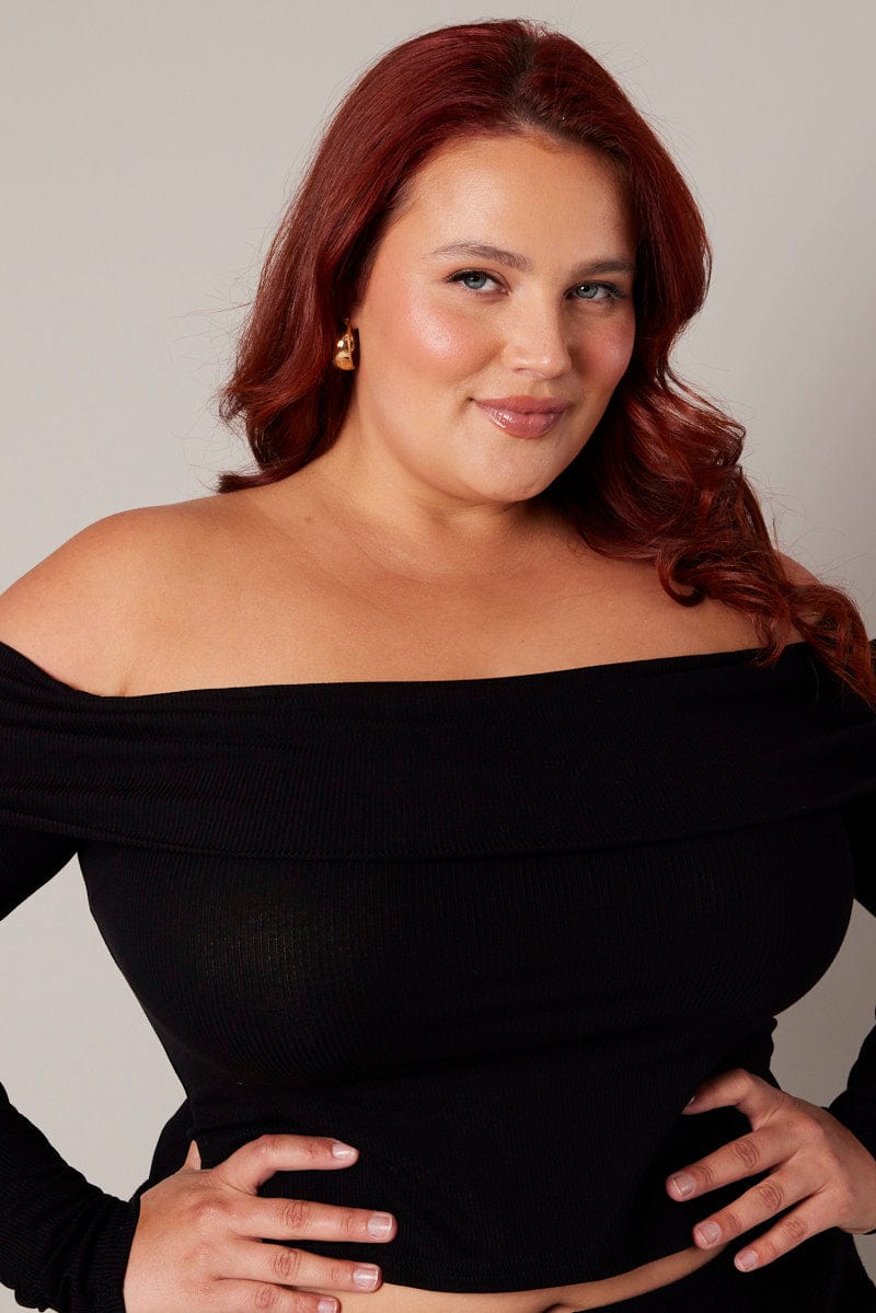 Black Off Shoulder Top Long Sleeve