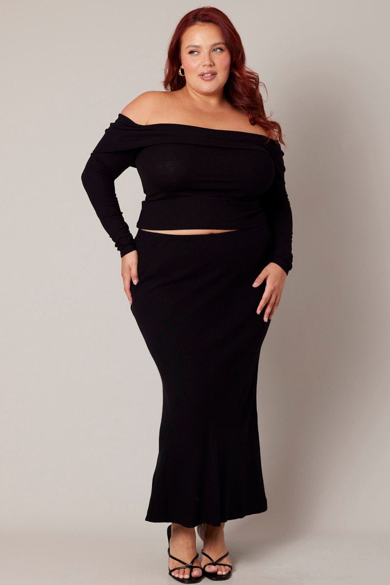 Black Off Shoulder Top Long Sleeve