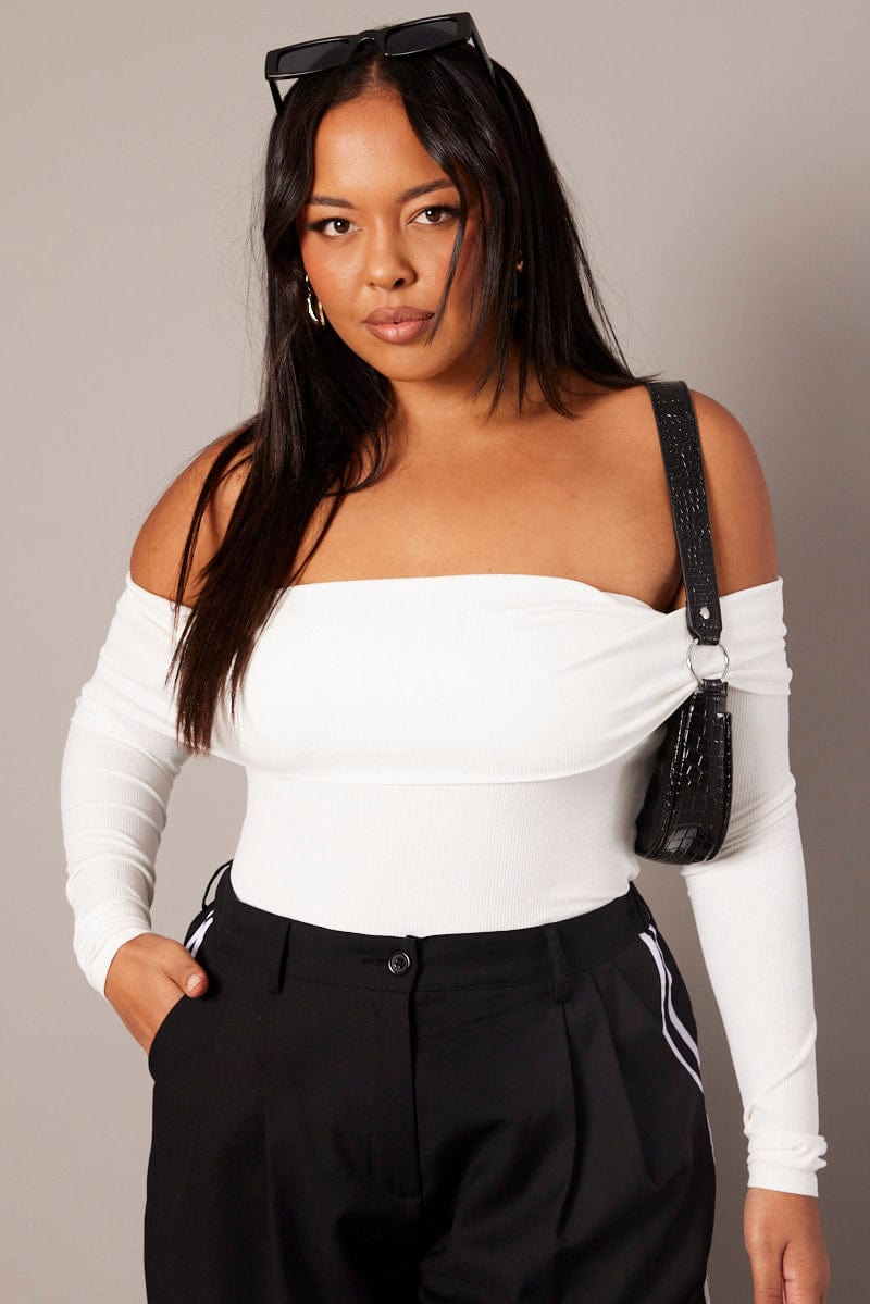 White Off Shoulder Top Long Sleeve